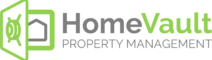 An image representing the logo of HomeVault Property Management Logo with the colors green and grey
