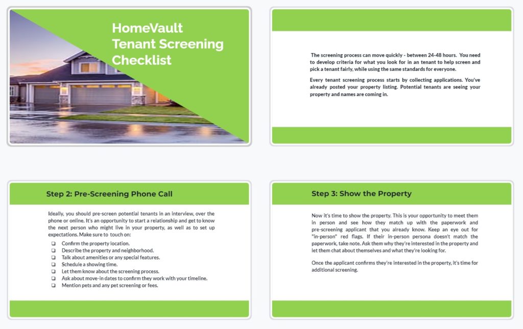 A snapshot of the Tenant Screening Checklist, offered in presentation format.